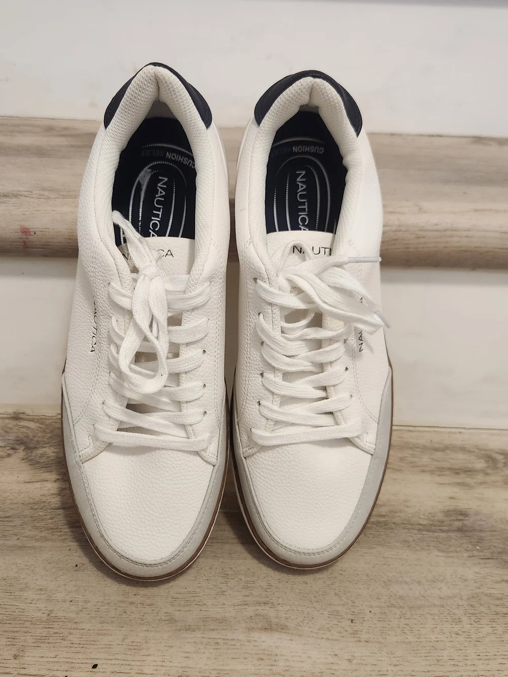 Nautica White Sneakers with Light Gray and Brown Trim